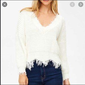 White Fringed Sweater